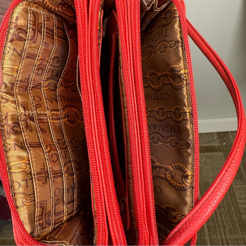 Tignanello Red Genuine Leather Crossbody Bag Pebbled Leather Small - Picture 11 of 13